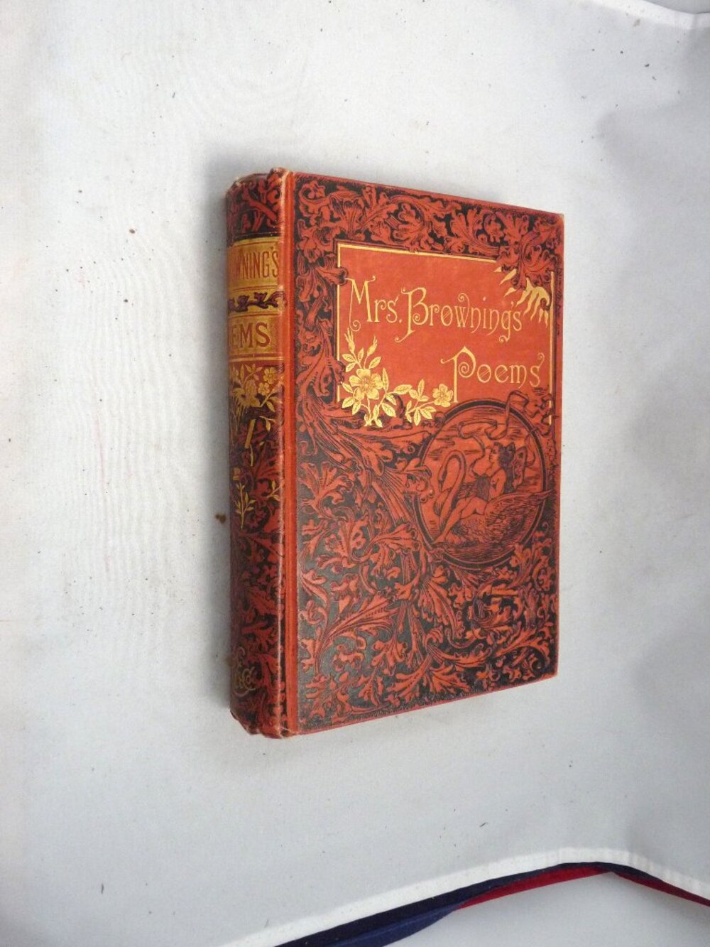 Mrs Brownings poems  book antique Victorian 1882 Elizabeth Barrett fancy binding